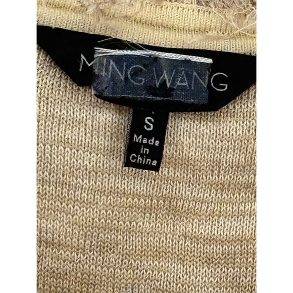 Ming Wang Womens Beige Fringed Cardigan Jacket Small Acrylic/Rayon Blend 3/4 sle - Picture 5 of 7